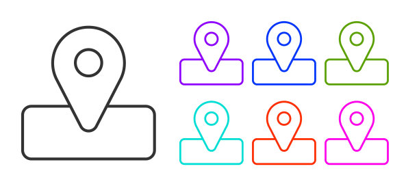 黑线位置露营或旅游和旅行图标孤立在白色背景上。设置图标彩色。向量图片下载