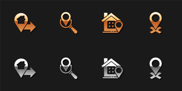 设置位置与房子，搜索位置和图标。向量图片下载