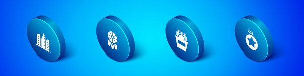 集等长城市景观，土豆薯条在盒子里，水壶和捕梦网羽毛图标。向量图片下载