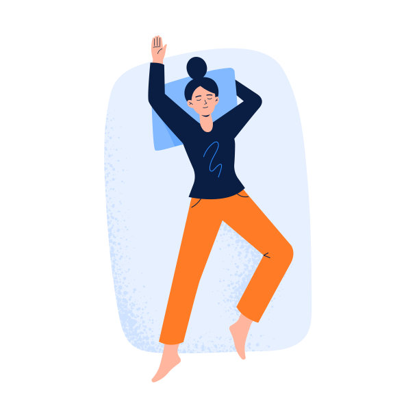 女人在做梦或放松时以仰卧的姿势躺着。俯视图的夜间睡眠姿势。矢量插图在平面风格孤立的白色背景。图片下载