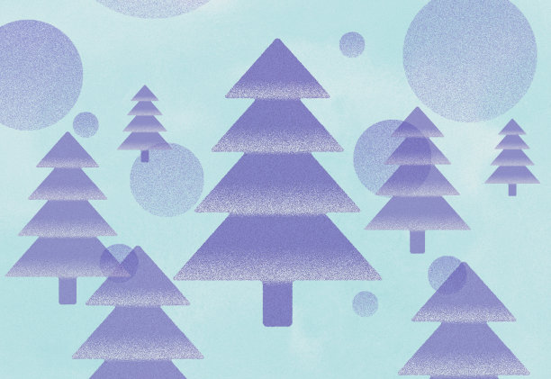 冬天针叶树插图与飘落的雪花，圣诞树图片下载