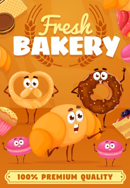 卡通面包店和甜点人物海报图片下载