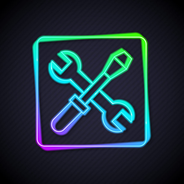 发光的霓虹灯线3D打印机设置图标孤立的黑色背景。3 d打印技术。向量图片下载