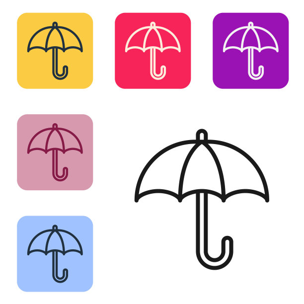 经典优雅的开伞图标孤立在白色背景。防雨标志。设置图标为彩色方形按钮。向量图片下载