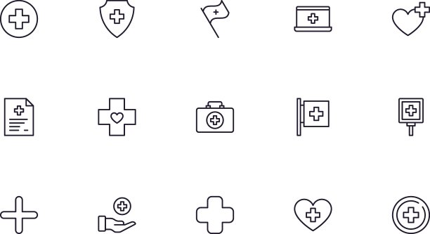 收集现代医学交叉轮廓图标。一套现代插图的移动应用程序，网站，传单，横幅等孤立的白色背景。优质标牌。图片下载