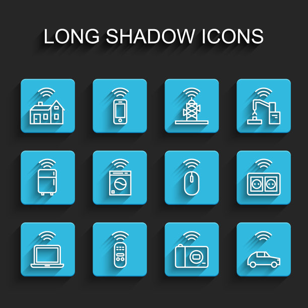 无线笔记本电脑，智能遥控器，家用无线，照相机，汽车系统，洗衣机，电源插座和鼠标图标。向量图片下载