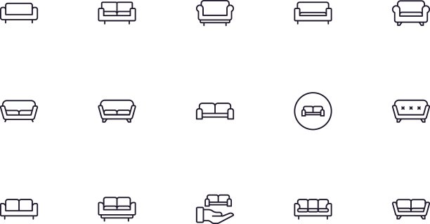 沙发上的概念。沙发线图标集。收集矢量标志在时尚的平面风格的网站，网上商店和商店，书籍和传单。优质的图标隔离在白色背景图片下载