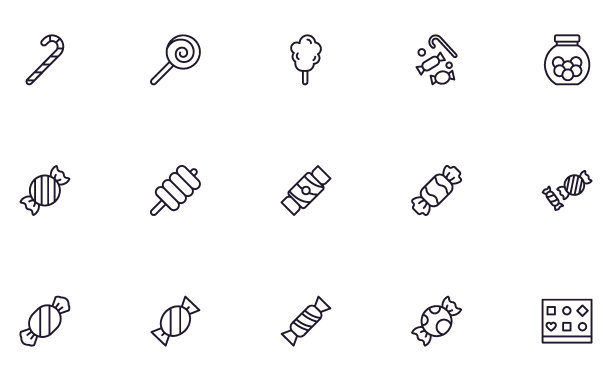 收集现代糖果轮廓图标。一套现代插图的移动应用程序，网站，传单，横幅等孤立的白色背景。优质标牌。图片下载