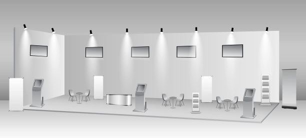 一套逼真的贸易展台或白色空白展台或企业商业展台。每股收益向量图片下载