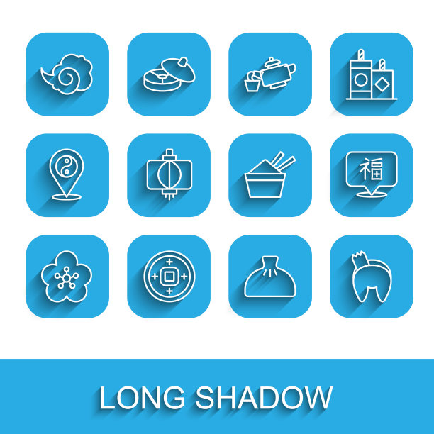 设线莲花，人民币，魔雾或烟，饺子，幸运饼干，纸灯笼，新年和冰碗与筷子图标。向量图片下载