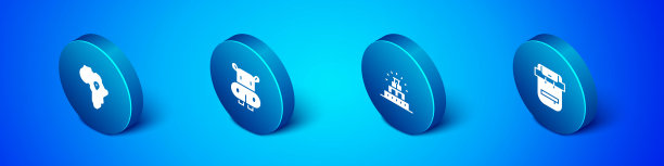 集非洲等距地图，奇琴伊察在玛雅，徒步背包和河马或河马的图标。向量图片下载