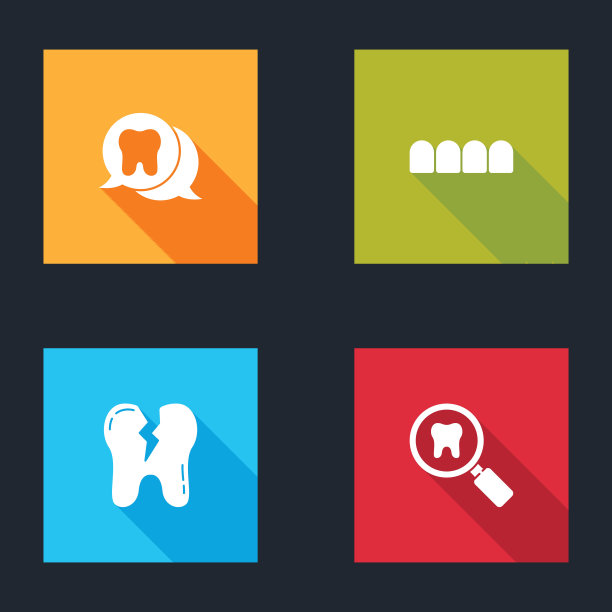 设置牙齿，假牙模型，破碎的牙齿和牙科搜索图标。向量图片下载