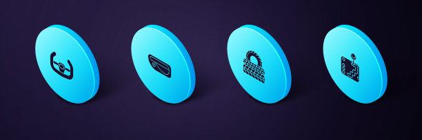 设置等距换档器，汽车轮胎，门把手和运动方向盘图标。向量图片下载