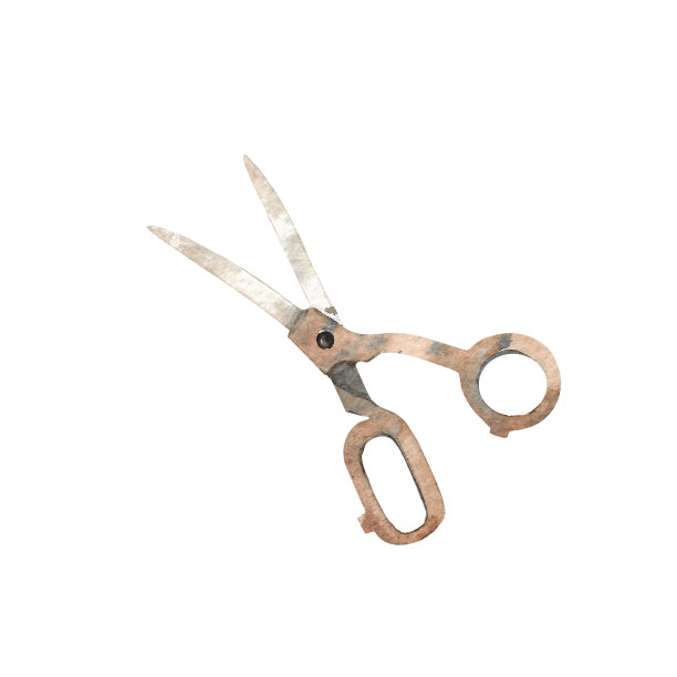 水彩开剪刀孤立的白色背景。裁缝剪刀。针线活工具。图片下载
