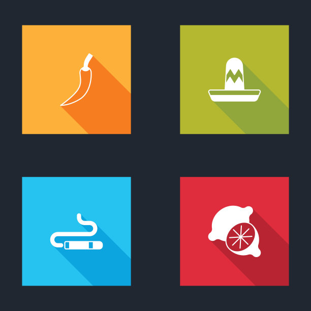 集热辣椒豆荚，墨西哥宽边帽，雪茄和石灰图标。向量图片下载