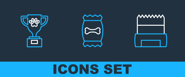 设置狗屎袋，宠物奖和宠物图标的食物袋。向量图片下载