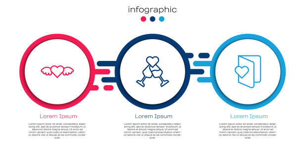 带翅膀的心，一杯香槟和情人节传单。业务信息图表模板。向量图片下载