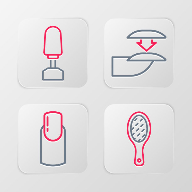 设置线指甲锉，修指甲，假指甲和铣刀的图标。向量图片下载