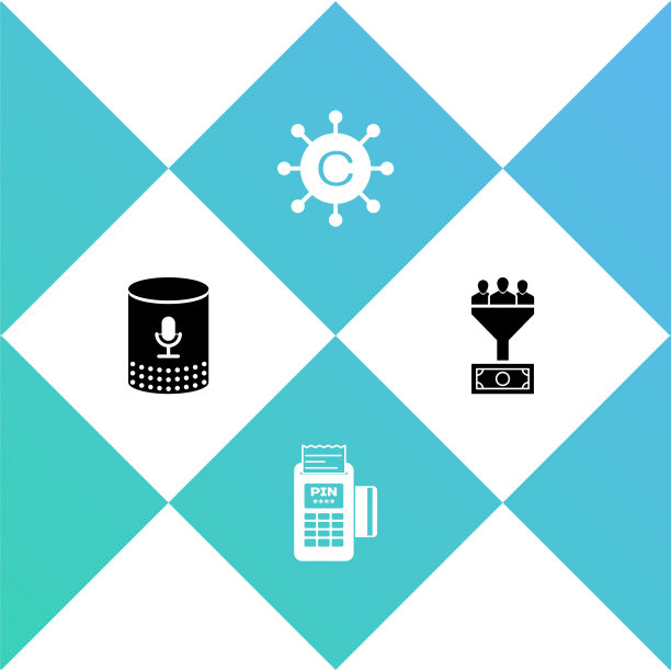 设置语音助手，POS终端，文案网络和潜在客户管理图标。向量图片下载