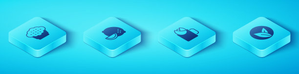 集等长松饼，柠檬，茶叶和一杯茶与玫瑰图标。向量图片下载