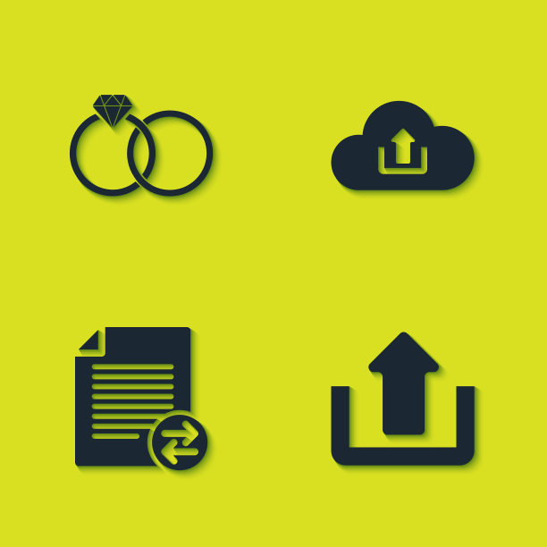 设置结婚戒指，上传，传输文件和云上传图标。向量图片下载