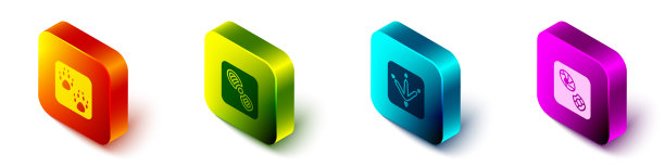 集等距爪印，人类足迹鞋，鸡爪和图标。向量图片下载