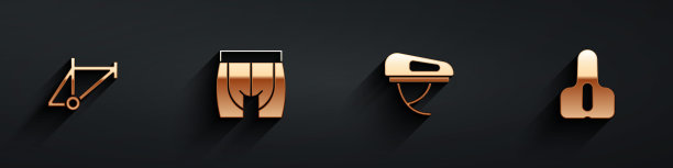 集自行车框架，自行车短裤，头盔和座位图标长阴影。向量图片下载