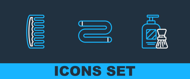 设定线剃须啫喱泡沫和刷子，发刷和毛巾图标。向量图片下载