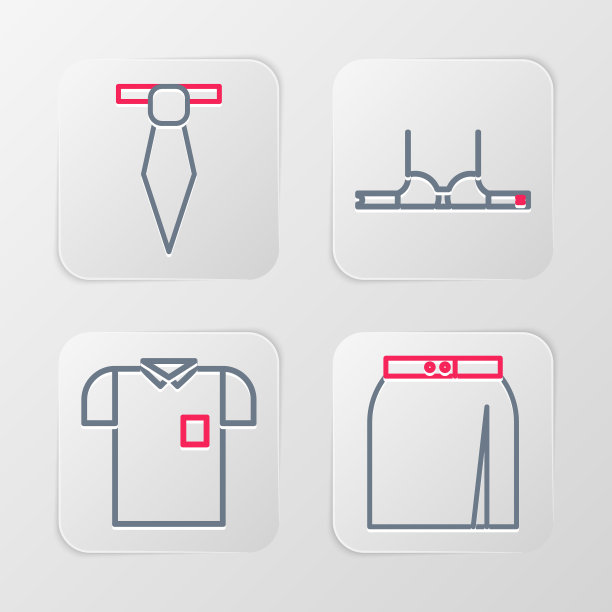 设置线裙子，Polo衫，胸罩和领带图标。向量图片下载