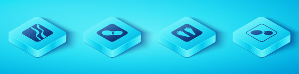 设置等距蛇爪足迹，人类足迹鞋，兔子和野兔图标。向量图片下载