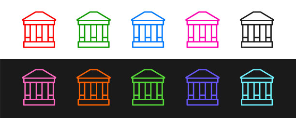 黑白背景上孤立的博物馆建筑图标。向量图片下载