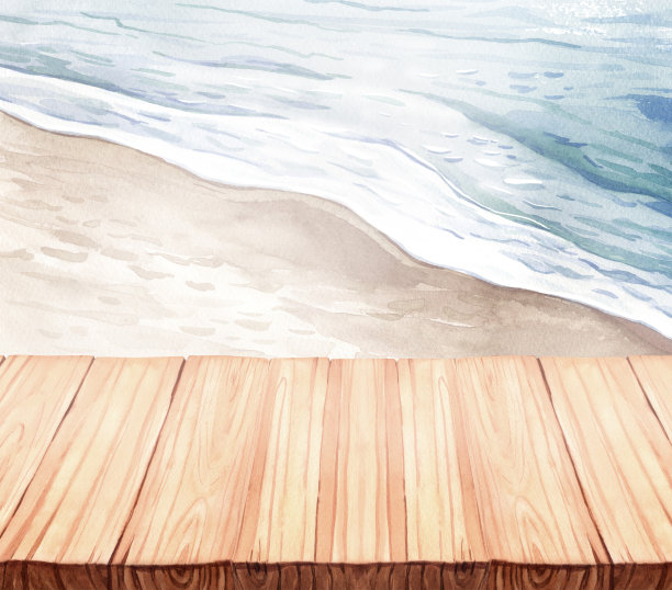 水彩山水海配蓝天，空板表配复制空间。手绘水彩插图和背景。概念的产品，标签，横幅，菜单，宣传册模板图片下载