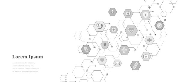 摘要灰白色六边形，卫生保健图标背景，科学技术，医学理念图片下载