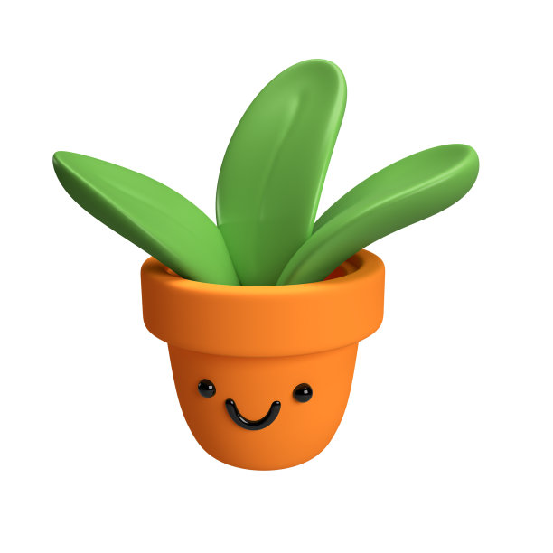 花，植物与绿叶在花盆。园艺概念。3d图标渲染花盆孤立的白色背景与剪切路径。卡通极简风格图片下载