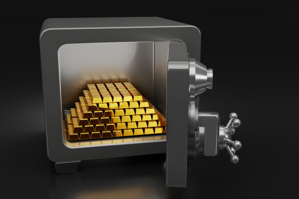 3D渲染银钢保险箱与金条在黑暗的背景。打开保险箱。现实金属保险柜。关闭安全金属保险柜。3d渲染图。图片下载