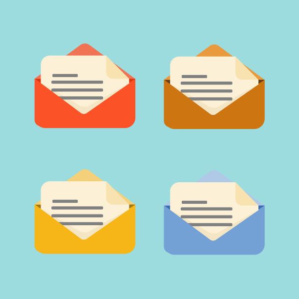 一套四色平信封，白色背景图片下载