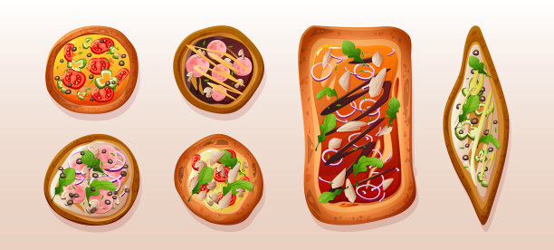 孤立的比萨饼顶视图集图片下载