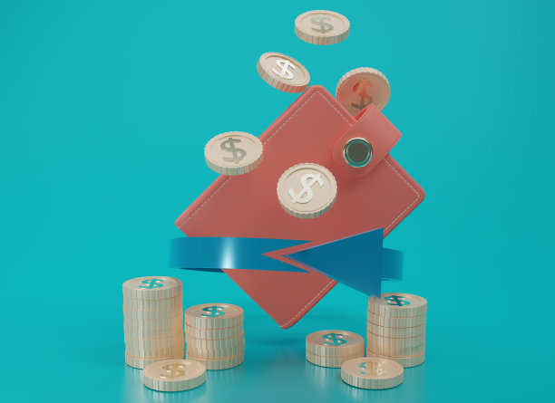 3D渲染现金回馈图标与金币隔离在蓝色背景。现金返还或退款服务设计。蓝色背景的在线支付。收入，储蓄，投资，3d渲染图片下载