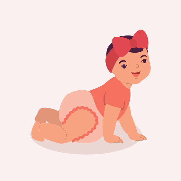 小女孩在地板上爬。图片下载