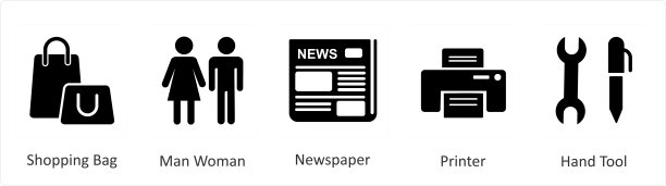 一套5个混合图标作为购物袋，男人女人，报纸图片下载