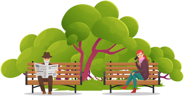 人们一起坐在长凳上。老人和年轻女子在公园里。两个人在花园里散步图片下载