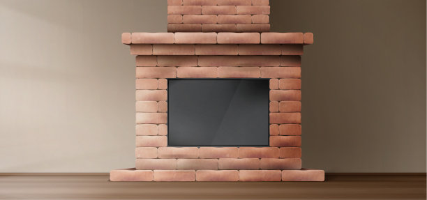 3d逼真的壁炉在房子的房间与地板图片下载