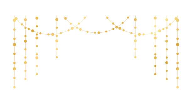 矢量水平边界的抽象金串光花环。用闪亮的圣诞彩灯装饰节日。大小不一的灯泡。图片下载