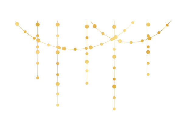 矢量水平边界的抽象金串光花环。用闪亮的圣诞彩灯装饰节日。大小不一的灯泡。图片下载