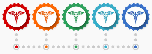 紧急，健康矢量图标集，彩色信息图表模板，一套平面设计徽章图标在5个颜色选项图片下载