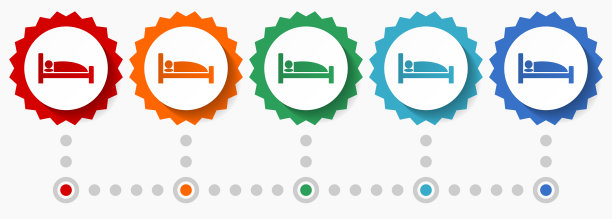 床，酒店矢量图标集，彩色信息图模板，一套平面设计徽章图标在5种颜色的选择图片下载