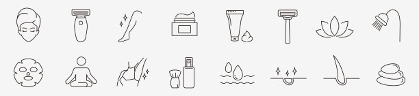 脱毛图标集，轮廓风格水疗图片下载