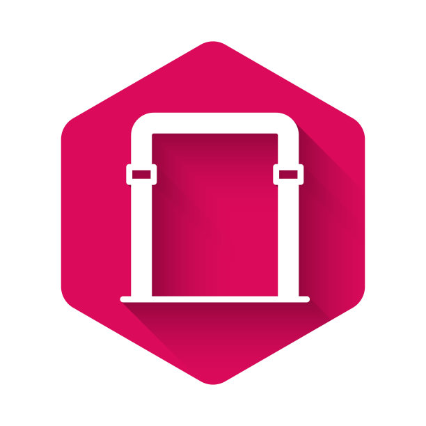 白色运动水平栏图标与长阴影背景隔离。粉红色六边形按钮。向量图片下载