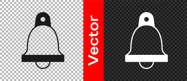 黑色教堂钟图标隔离透明的背景。报警标志、服务铃、手铃标志、通知标志。向量图片下载