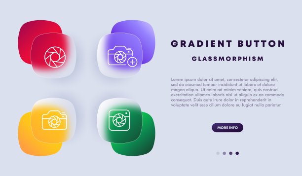 专业数码单反相机。高分辨率，图像质量，多功能性，手动控制，可更换镜头。摄影。Glassmorphism风格。矢量线图标的业务和广告图片下载